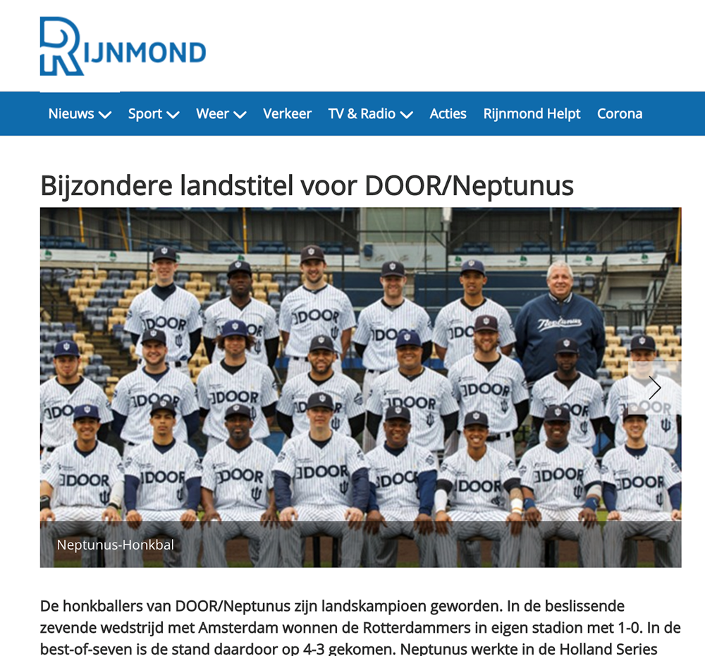 DOOR Training & Coaching sponsor honkbalvereniging Neptunus Rotterdam